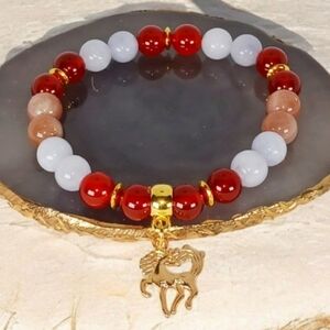 Red Agate Sunstone Lavender Jade with Horse Charm Bracelet Y2K Mala Animalcore